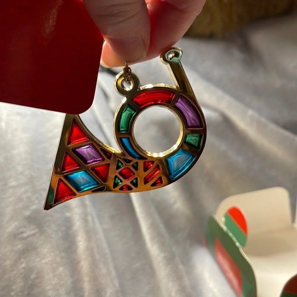 Vintage (1984) Avon Snow Fantasy Jewel tone Lyre, Mandolin, & Horn Ornaments